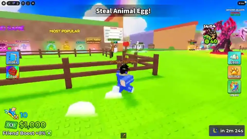 Steal Animal Egg plot HUD with Shop Index and animal pens