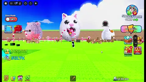 Steal Animal Egg giant cat and duck pets beside the player on the grass plot